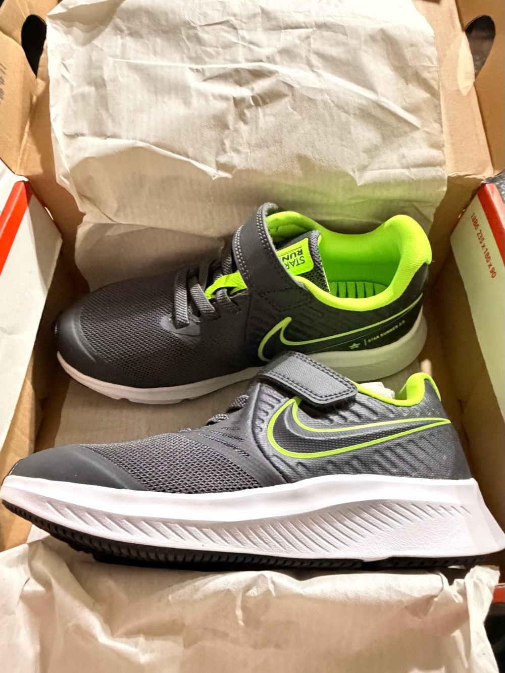 Nike Kids Black and Neon Green Velcro Sneakers - Picture 3 of 5